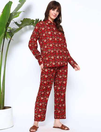 Red Floral Shirt Trouser Co-Ord Set
