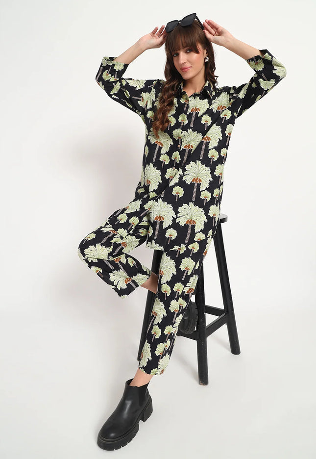 Black Palm Cotton Co-Ord Set