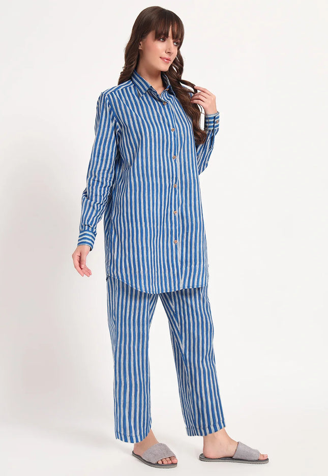 Blue & White Cotton Co-Ord Set