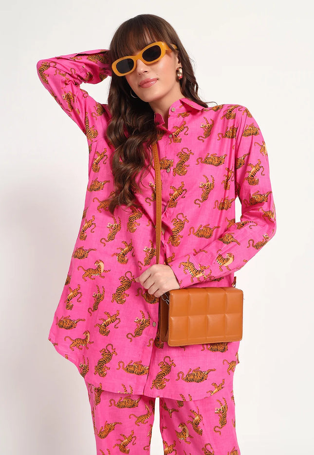 Rani Pink Tiger Print Cotton Co-Ord Set