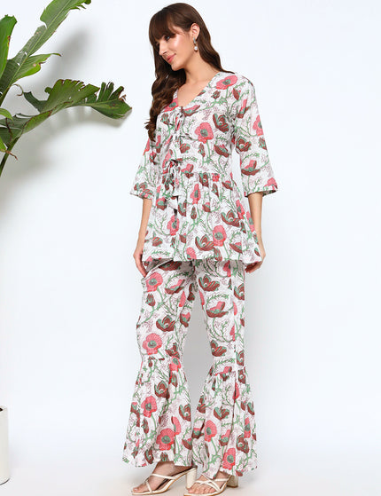 Flower Jaal Peplum Top with Trouser Coord Set