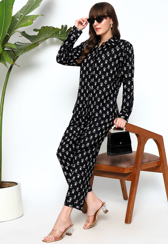 Black Buti Shirt Trouser Set