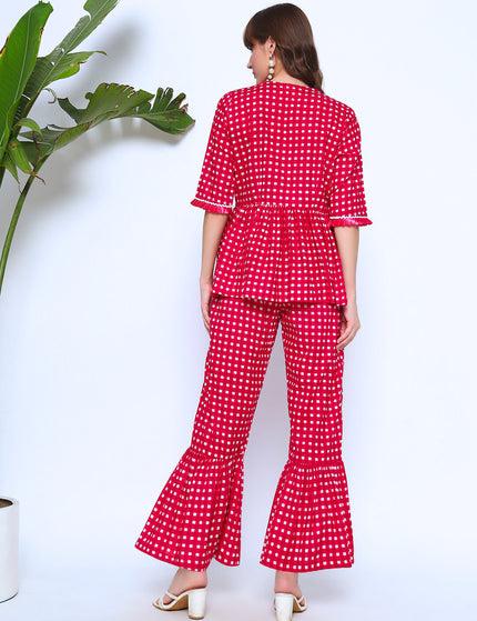Rose Pink Peplum Top with Gathered Trouser