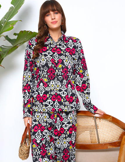 Black Magenta Multi Print Shirt Trouser Set