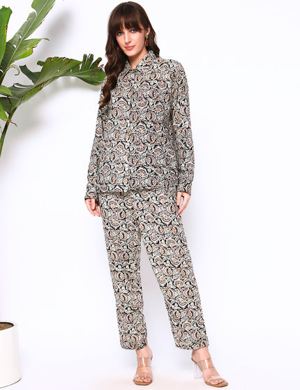 Black And Cream Printed Shirt Trouser Set