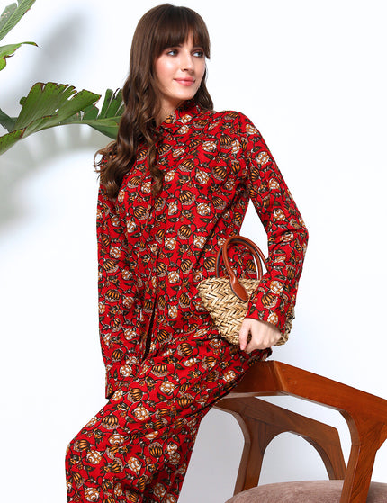 Red Floral Shirt Trouser Co-Ord Set