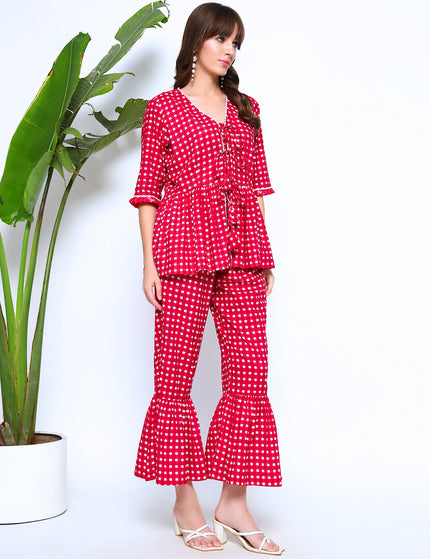Rose Pink Peplum Top with Gathered Trouser