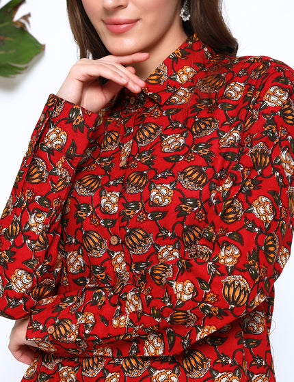 Red Floral Shirt Trouser Co-Ord Set