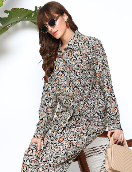 Black And Cream Printed Shirt Trouser Set
