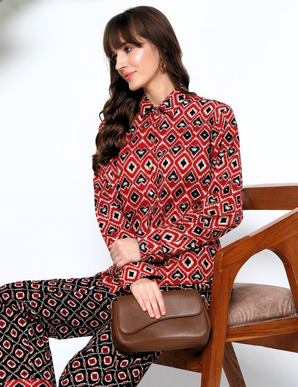 Multi Brown Black Print Shirt Trouser Set