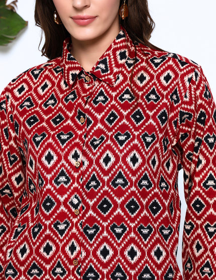 Multi Brown Black Print Shirt Trouser Set