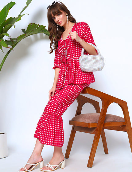 Rose Pink Peplum Top with Gathered Trouser