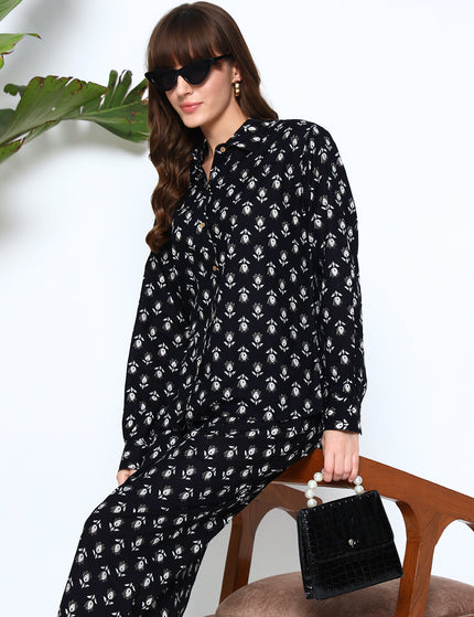 Black Buti Shirt Trouser Set