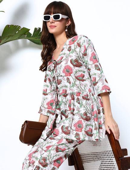 Flower Jaal Peplum Top with Trouser Coord Set