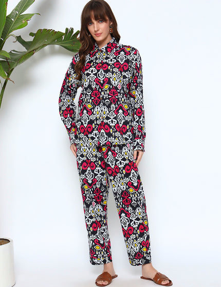 Black Magenta Multi Print Shirt Trouser Set