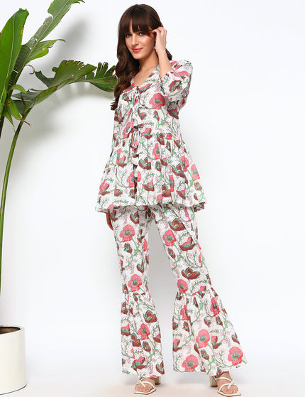 Flower Jaal Peplum Top with Trouser Coord Set