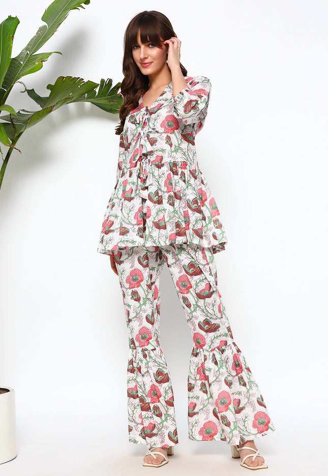 Flower Jaal Peplum Top with Trouser Coord Set