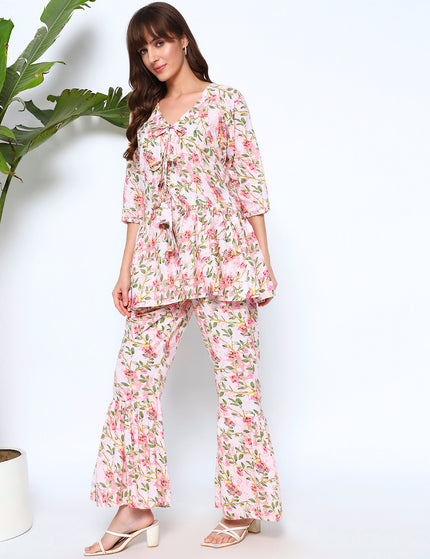 Classic Sober Peplum Top With Gather Trouser