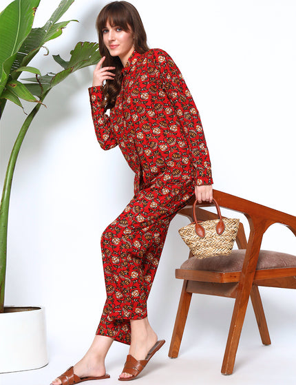 Red Floral Shirt Trouser Co-Ord Set