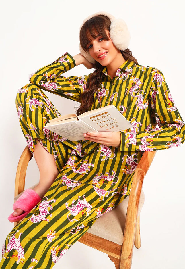 Green Stripe Cotton Co-Ord Set