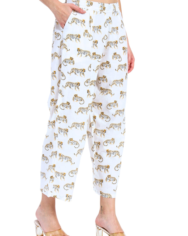 White Tiger Print Coord Set