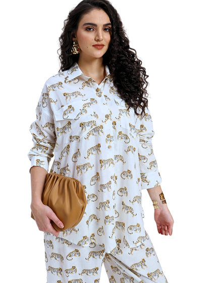 White Tiger Print Coord Set