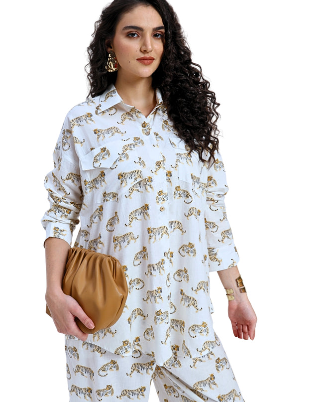 White Tiger Print Coord Set