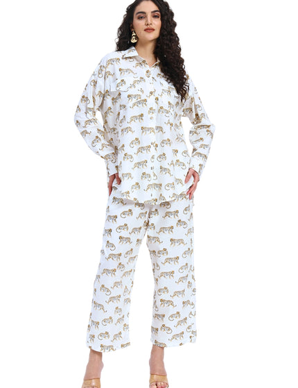 White Tiger Print Coord Set