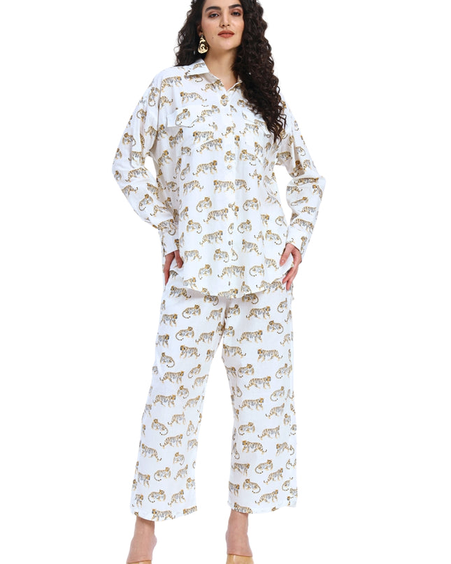 White Tiger Print Coord Set