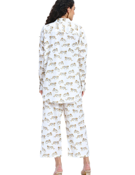 White Tiger Print Coord Set