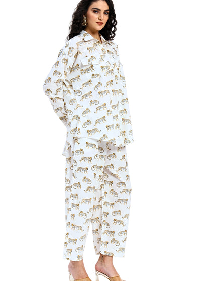 White Tiger Print Coord Set