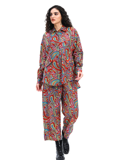 Red Multi Print Shirt pant Set
