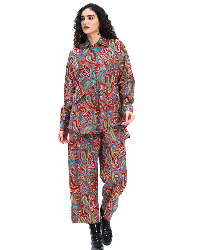 Red Multi Print Shirt pant Set