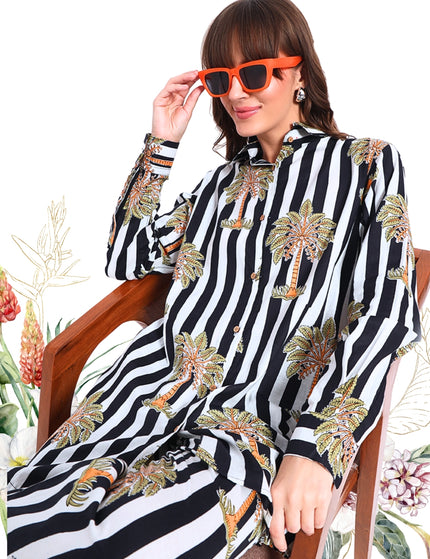 White & Black Palm Cotton Co-Ord Set