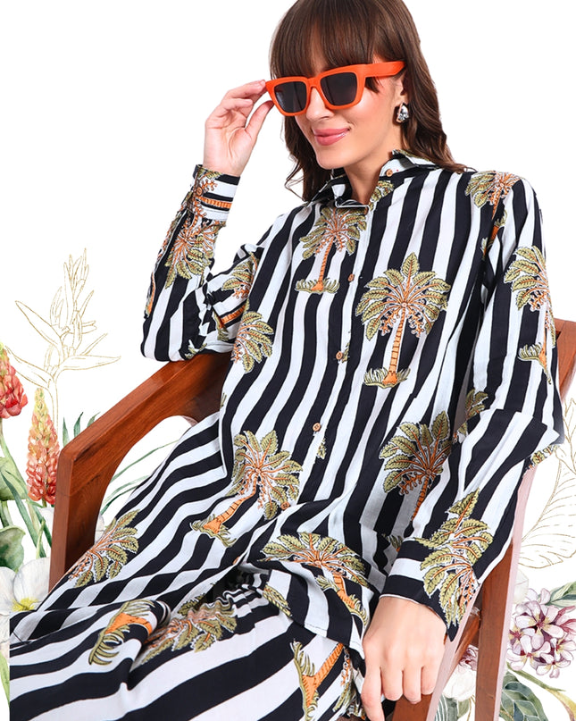 White & Black Palm Cotton Co-Ord Set