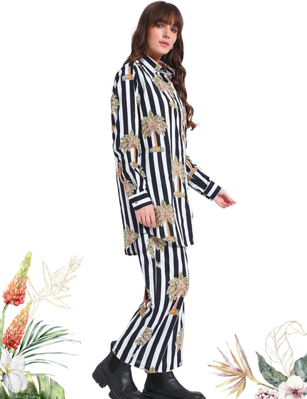 White & Black Palm Cotton Co-Ord Set