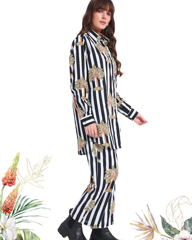 White & Black Palm Cotton Co-Ord Set