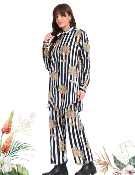 White & Black Palm Cotton Co-Ord Set