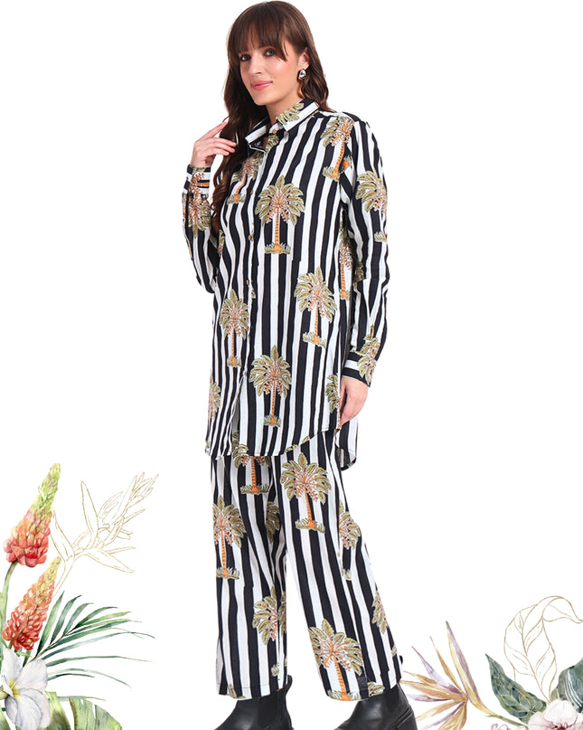 White & Black Palm Cotton Co-Ord Set