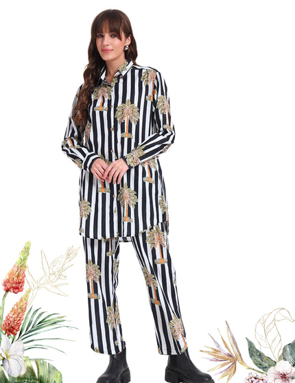 White & Black Palm Cotton Co-Ord Set