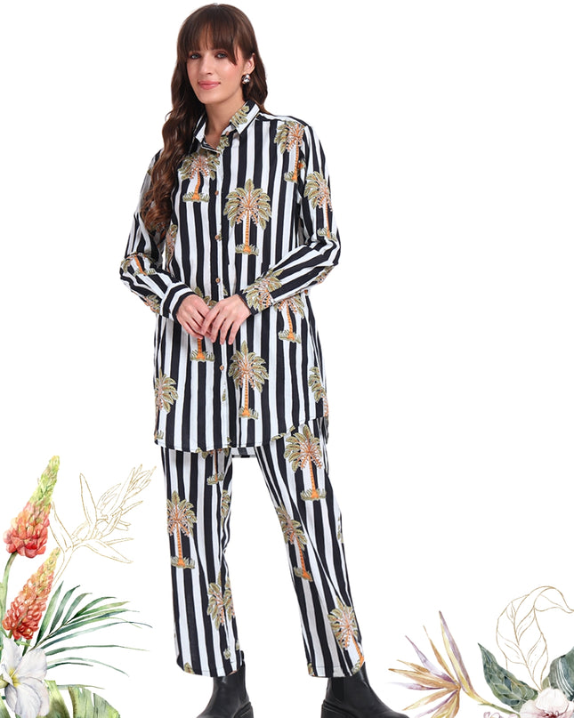 White & Black Palm Cotton Co-Ord Set