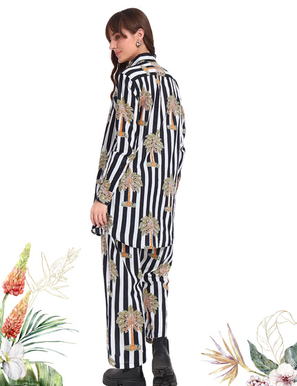 White & Black Palm Cotton Co-Ord Set