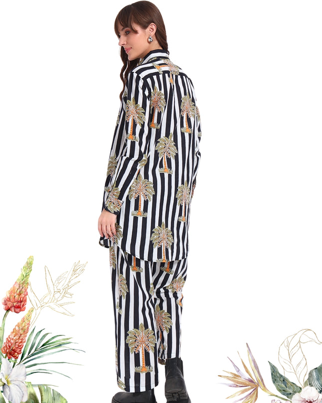 White & Black Palm Cotton Co-Ord Set