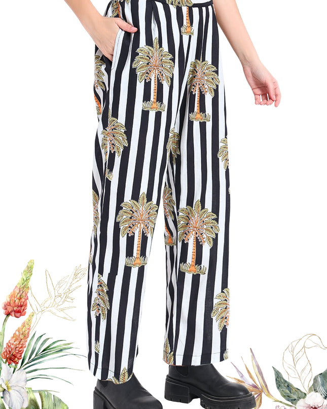 White & Black Palm Cotton Co-Ord Set