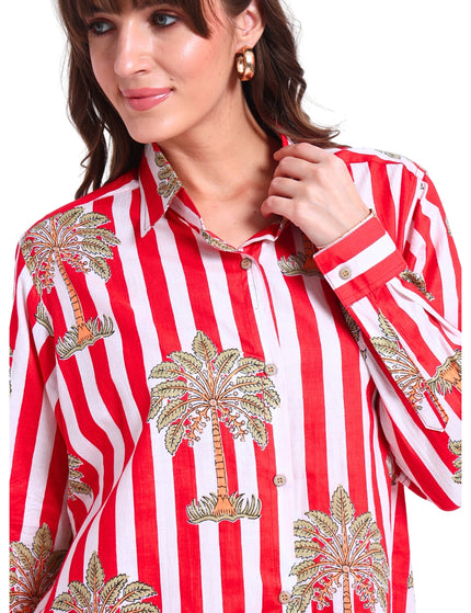 Red & White Palm Cotton Co-Ord Set