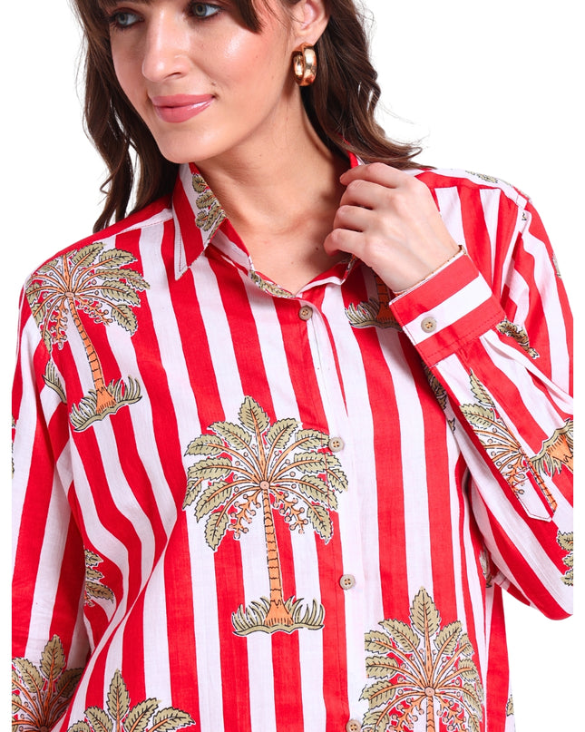 Red & White Palm Cotton Co-Ord Set