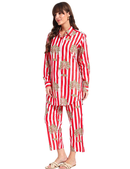 Red & White Palm Cotton Co-Ord Set