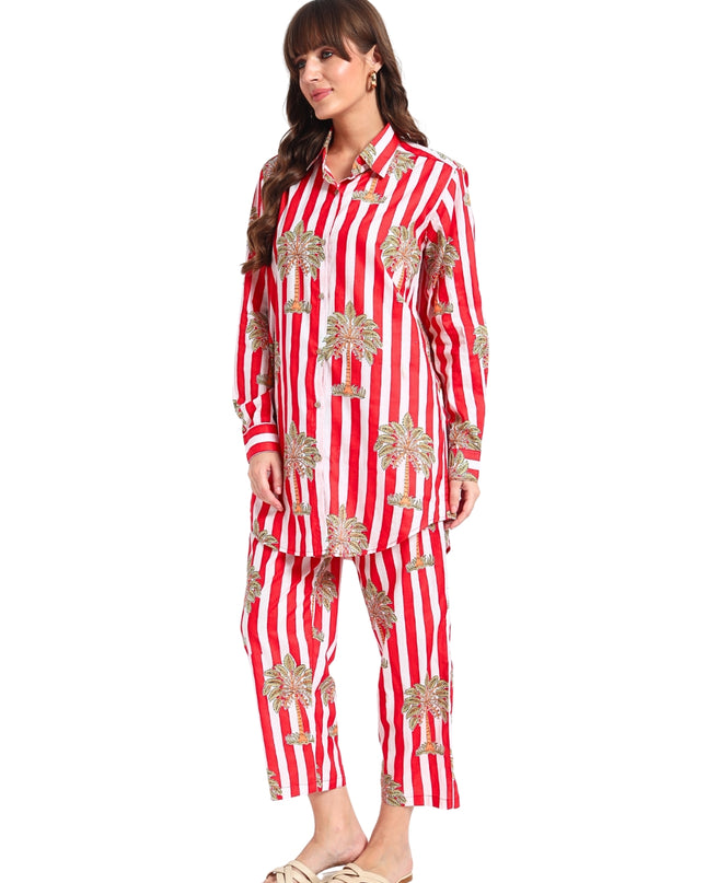 Red & White Palm Cotton Co-Ord Set