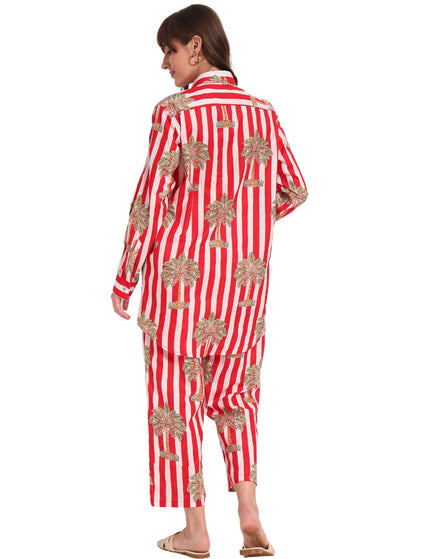 Red & White Palm Cotton Co-Ord Set