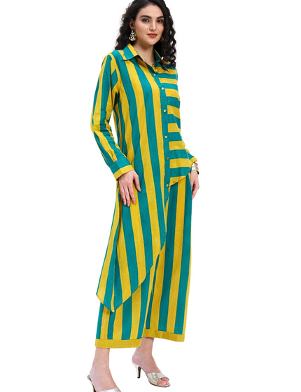 Green Yellow Stripes two piece Coord Set